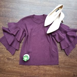 Olivia Sky Burgundy Tiered Ruffle Sleeve Sweater
